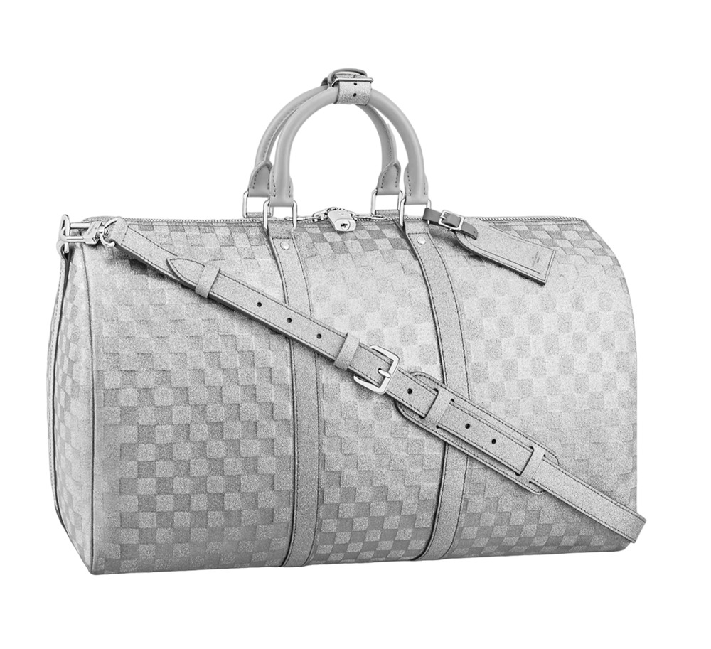 Louis Vuitton Keepall Bandouliere 50 Silver Glitter Damier Weekend Travel Bag